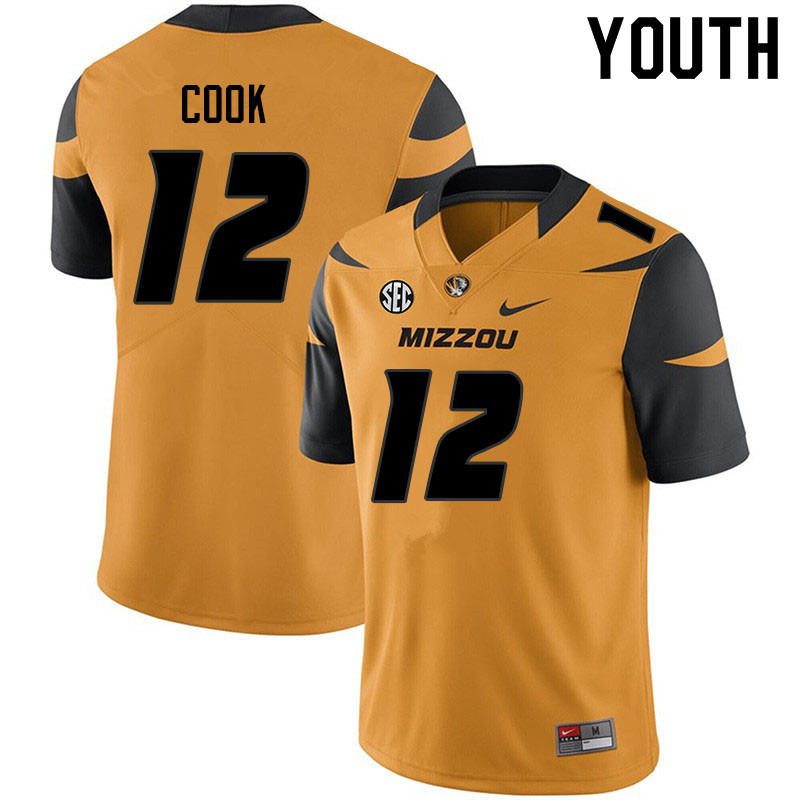 Youth #12 Brady Cook Missouri Tigers College Football Jerseys Sale-Yellow